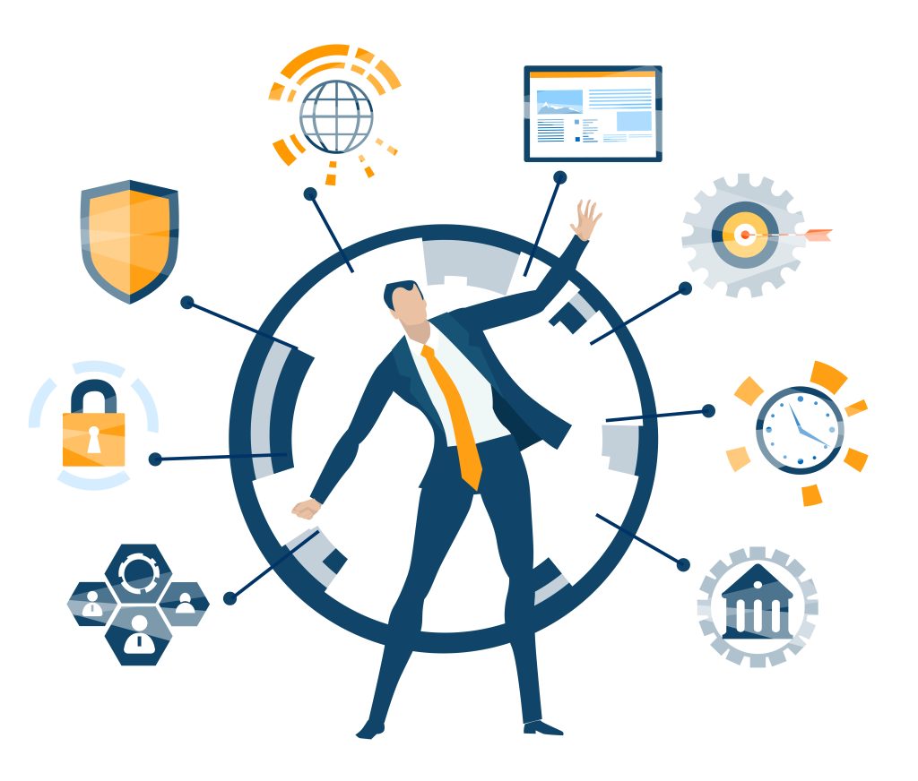 Businessman and communication icon representing busy live and ab